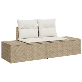 9-tlg. Garten-Sofagarnitur mit Kissen Beige Poly Rattan Akazie
