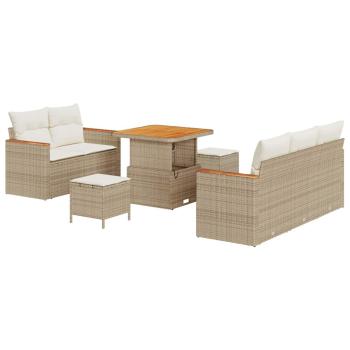 8-teiliges Garten-Sofa-Set mit Kissen Beige Poly-Rattan Akazie
