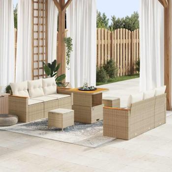 ARDEBO.de - 9-teiliges Garten Sofa Set mit Kissen Beige Poly Rattan Akazie