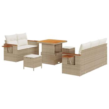 8-teiliges Garten-Sofa-Set mit Kissen in Beige aus Poly-Rattan