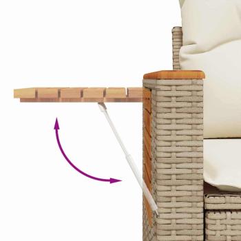 9-teiliges Garten Sofa Set mit Kissen Beige Poly Rattan Akazie