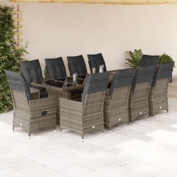 ARDEBO.de - 11-tlg. Garten-Bistro-Set mit Kissen Grau Poly Rattan