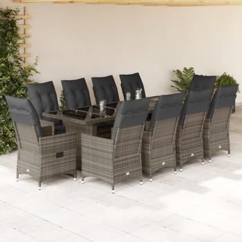 ARDEBO.de - 11-tlg. Garten-Bistro-Set mit Kissen Grau Poly Rattan