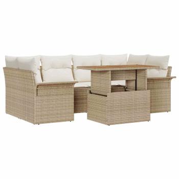 ARDEBO.de - 7-teiliges Garten-Sofa-Set mit Kissen Beige Poly Rattan
