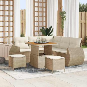 ARDEBO.de - 8-tlg. Garten-Sofagarnitur mit Kissen Beige Poly Rattan Akazie