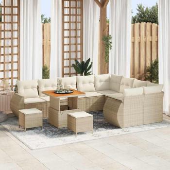 ARDEBO.de - 12-tlg. Garten-Sofagarnitur mit Kissen Beige Poly Rattan Akazie