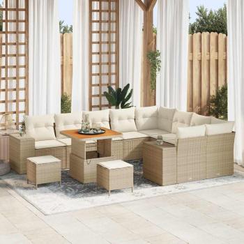 ARDEBO.de - 12-teiliges Garten-Sofa-Set mit Kissen Beige Poly Rattan Akazie