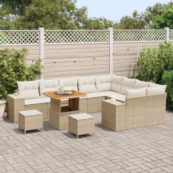 12-teiliges Garten-Sofa-Set mit Kissen Beige Poly Rattan Akazie