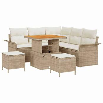 8-Teiliges Garten-Sofa-Set mit Kissen Beige Poly Rattan Akazie
