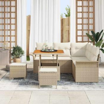 8-Teiliges Garten-Sofa-Set mit Kissen Beige Poly Rattan Akazie