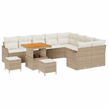 12-tlg. Garten-Sofagarnitur mit Kissen Beige Poly Rattan Akazie