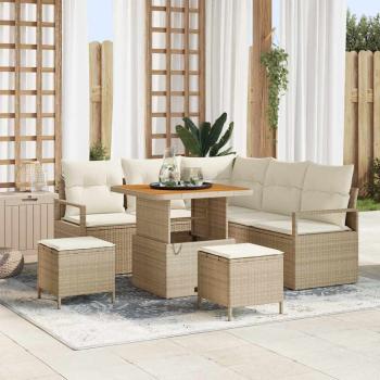 ARDEBO.de - 8-teiliges Garten-Sofa-Set mit Kissen Beige Poly-Rattan Akazie