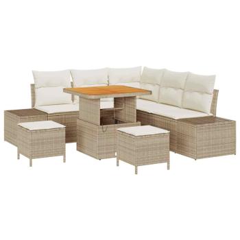 8-teiliges Garten-Sofa-Set mit Kissen in Beige aus Poly Rattan und Akazie