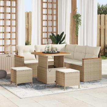 ARDEBO.de - 8-tlg. Garten-Sofagarnitur mit Kissen Beige Poly Rattan Akazie