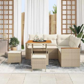 8-tlg. Garten-Sofagarnitur mit Kissen Beige Poly Rattan Akazie