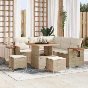 ARDEBO.de - 8-teiliges Garten-Sofa-Set mit Kissen Beige Poly Rattan Akazie