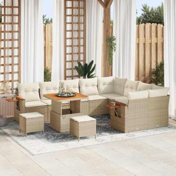 ARDEBO.de - 12-teiliges Garten-Sofa-Set mit Kissen Beige Poly Rattan Akazie