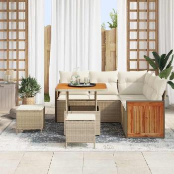 8-teilige Garten-Sofa-Set mit Kissen Beige Poly Rattan Akazie