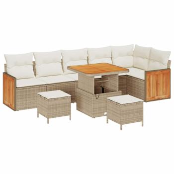 9-teiliges Garten-Sofa-Set mit Kissen Beige Poly-Rattan Akazie