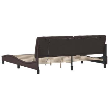 Bettgestell mit LED ohne Matratze Dunkelbraun 200x200 cm Stoff