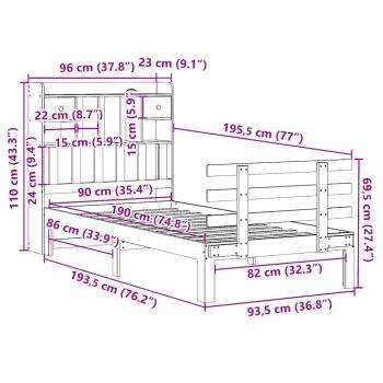 Massivholzbett mit Regal ohne Matratze 90x190 cm Kiefer