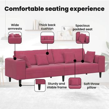 Samt Sofa mit Kissen mit Kissen 3 pcs Weinrot 208 cm Samt