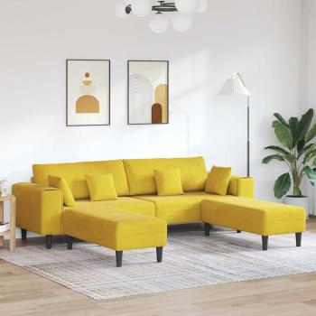 ARDEBO.de - Samt Sofa mit Kissen mit Kissen 3 pcs Gelb 208 cm Samt
