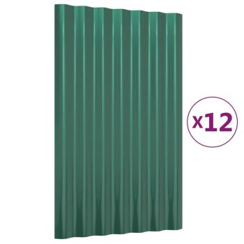 Dachpaneele 12 Stk. Pulverbeschichteter Stahl Grün 60x36 cm
