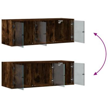 Wandschrank mit Glastüren Räuchereiche 102x37x35 cm