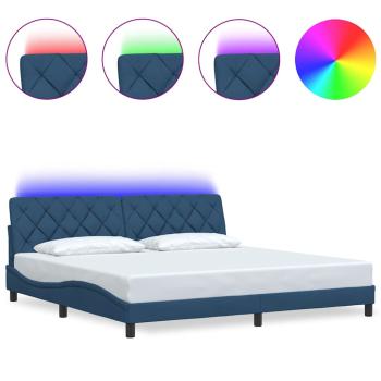 Bettgestell mit LED ohne Matratze Blau 200x200 cm Stoff