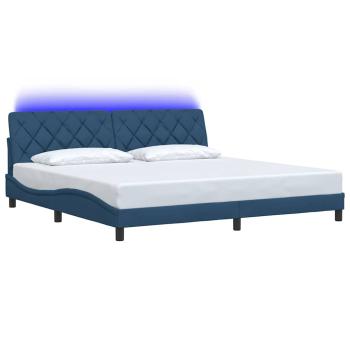 Bettgestell mit LED ohne Matratze Blau 200x200 cm Stoff