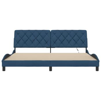 Bettgestell mit LED ohne Matratze Blau 200x200 cm Stoff