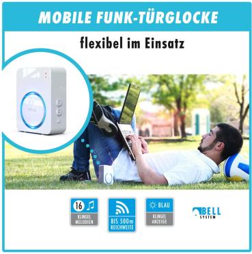 M-E BELL-521-RX Mobiler Funk-Empfänger mit Leuchtring, Batteriebetrieb, weiß