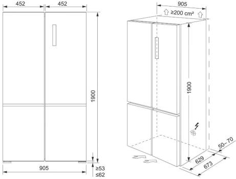 AEG RMB952D6VU Stand Side-by-Side Kombination, 90,5 cm breit, 522 L, NoFrost, variable 0°C-Kälteschublade, Frostmatic, Urlaubsschaltung, TwinTech, Edelstahloptik