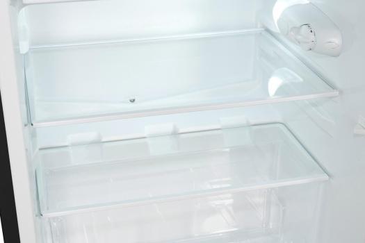 Exquisit KS15-4-051C Stand Kühlschrank mit Gefrierfach, 55 cm breit, 107 L, Gemüseschublade, Griffmulde, Inoxlook az