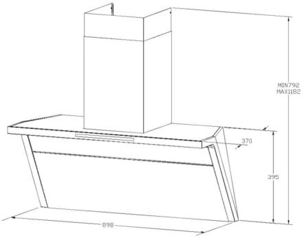 Wolkenstein WS55-90A++GCB Kopffreihaube, 90 cm breit, 558,00 m³/h, LED-Beleuchtung, Touch Control, schwarz