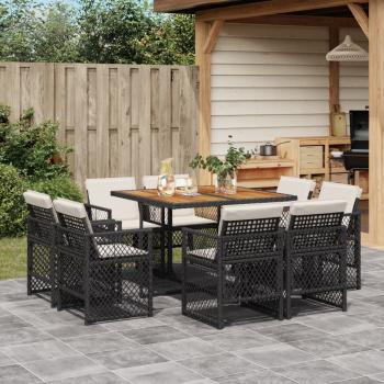 ARDEBO.de - 9-tlg. Garten-Essgruppe mit Kissen Schwarz Poly Rattan