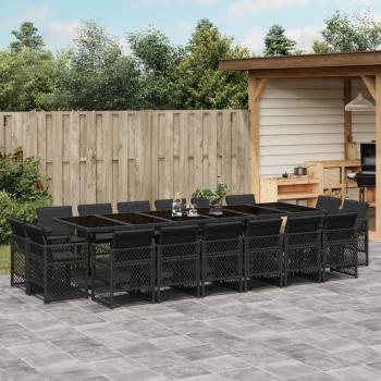 ARDEBO.de - 17-tlg. Garten-Essgruppe mit Kissen Schwarz Poly Rattan