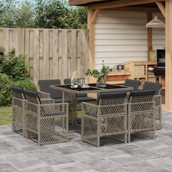 ARDEBO.de - 9-tlg. Garten-Essgruppe mit Kissen Grau Poly Rattan