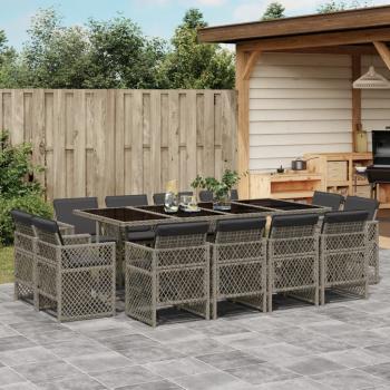 ARDEBO.de - 13-tlg. Garten-Essgruppe mit Kissen Grau Poly Rattan