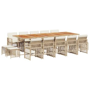 15-tlg. Garten-Essgruppe mit Kissen Beige Poly Rattan