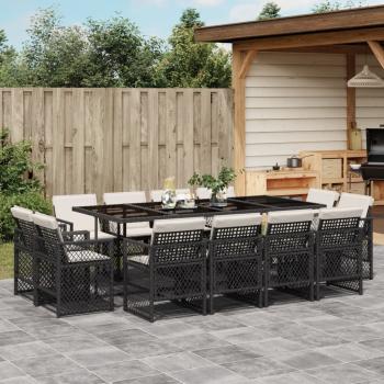 ARDEBO.de - 13-tlg. Garten-Essgruppe mit Kissen Schwarz Poly Rattan