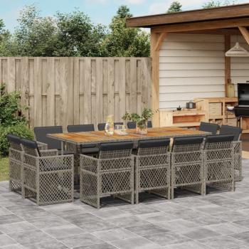 ARDEBO.de - 13-tlg. Garten-Essgruppe mit Kissen Grau Poly Rattan
