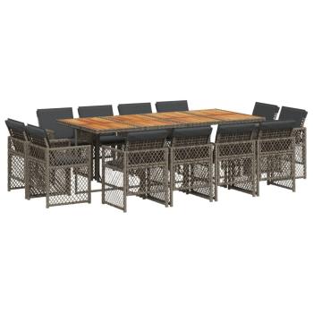 13-tlg. Garten-Essgruppe mit Kissen Grau Poly Rattan