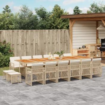 ARDEBO.de - 17-tlg. Garten-Essgruppe mit Kissen Beige Poly Rattan