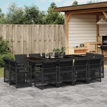 ARDEBO.de - 13-tlg. Garten-Essgruppe mit Kissen Schwarz Poly Rattan
