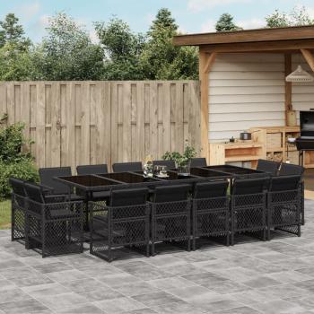 ARDEBO.de - 15-tlg. Garten-Essgruppe mit Kissen Schwarz Poly Rattan