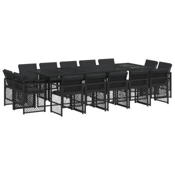 15-tlg. Garten-Essgruppe mit Kissen Schwarz Poly Rattan
