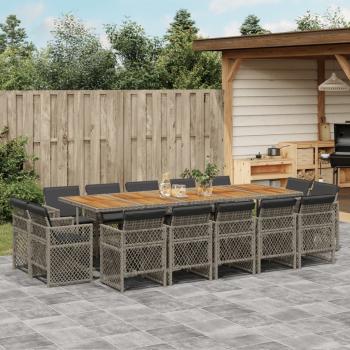ARDEBO.de - 15-tlg. Garten-Essgruppe mit Kissen Grau Poly Rattan
