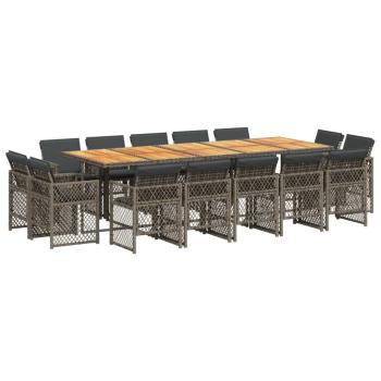 15-tlg. Garten-Essgruppe mit Kissen Grau Poly Rattan